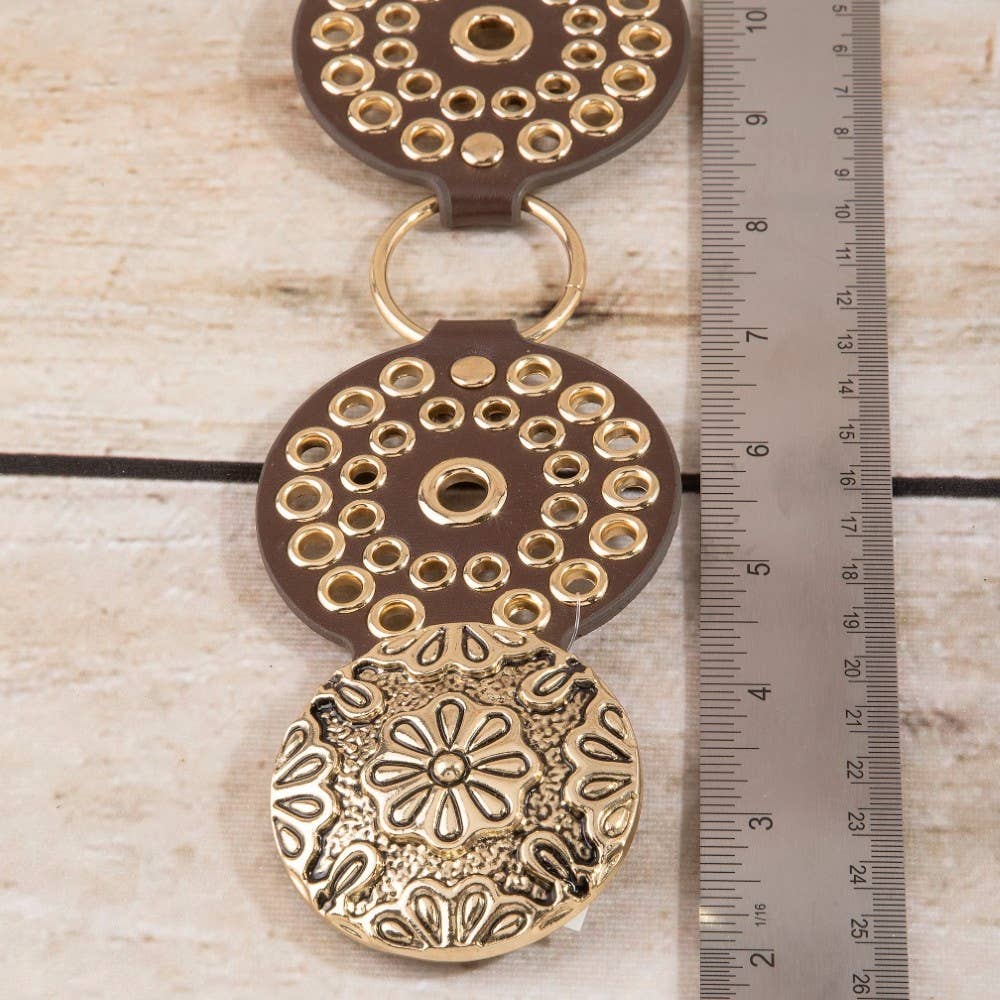 Vegan Leather Studded Disc Floral Concho