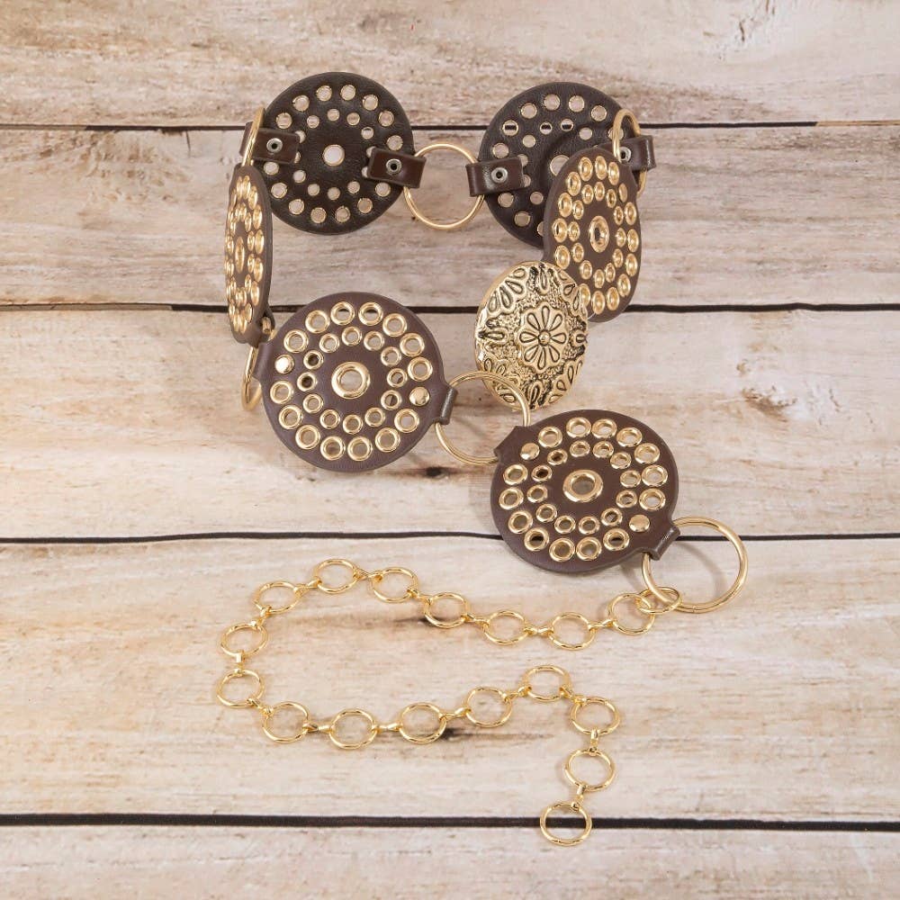 Vegan Leather Studded Disc Floral Concho