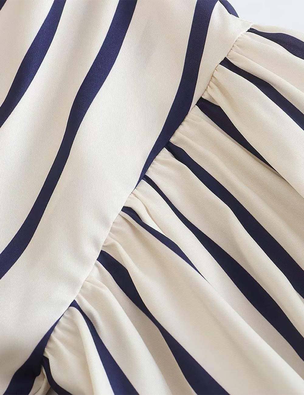 Ladies Striped Puff Sleeves Button Shirt