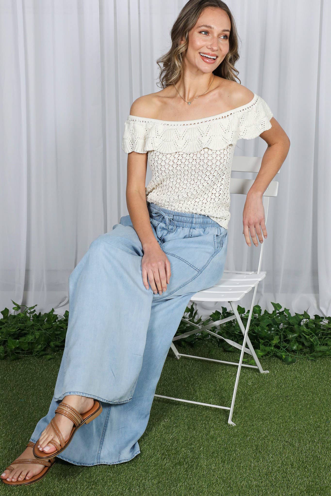 Wide Leg 100% Tencel Chambray Denim Pants