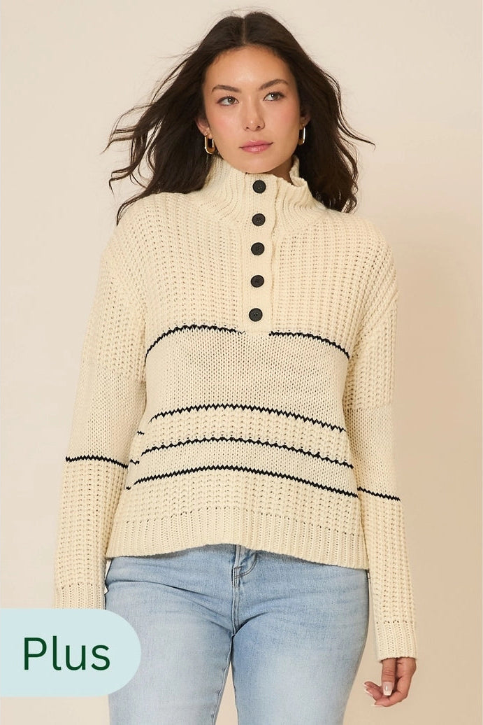 Button Up Knit Sweater w/ Stripes