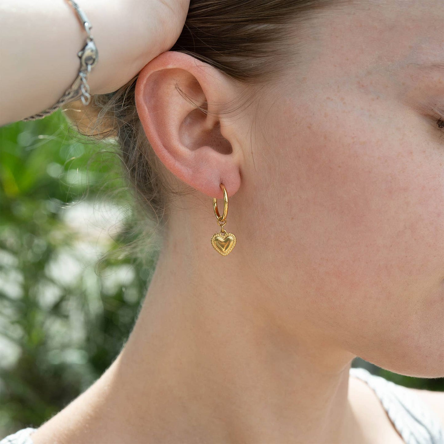 Heart Pendant Hoop Earrings 18K Gold PVD Stainless Steel