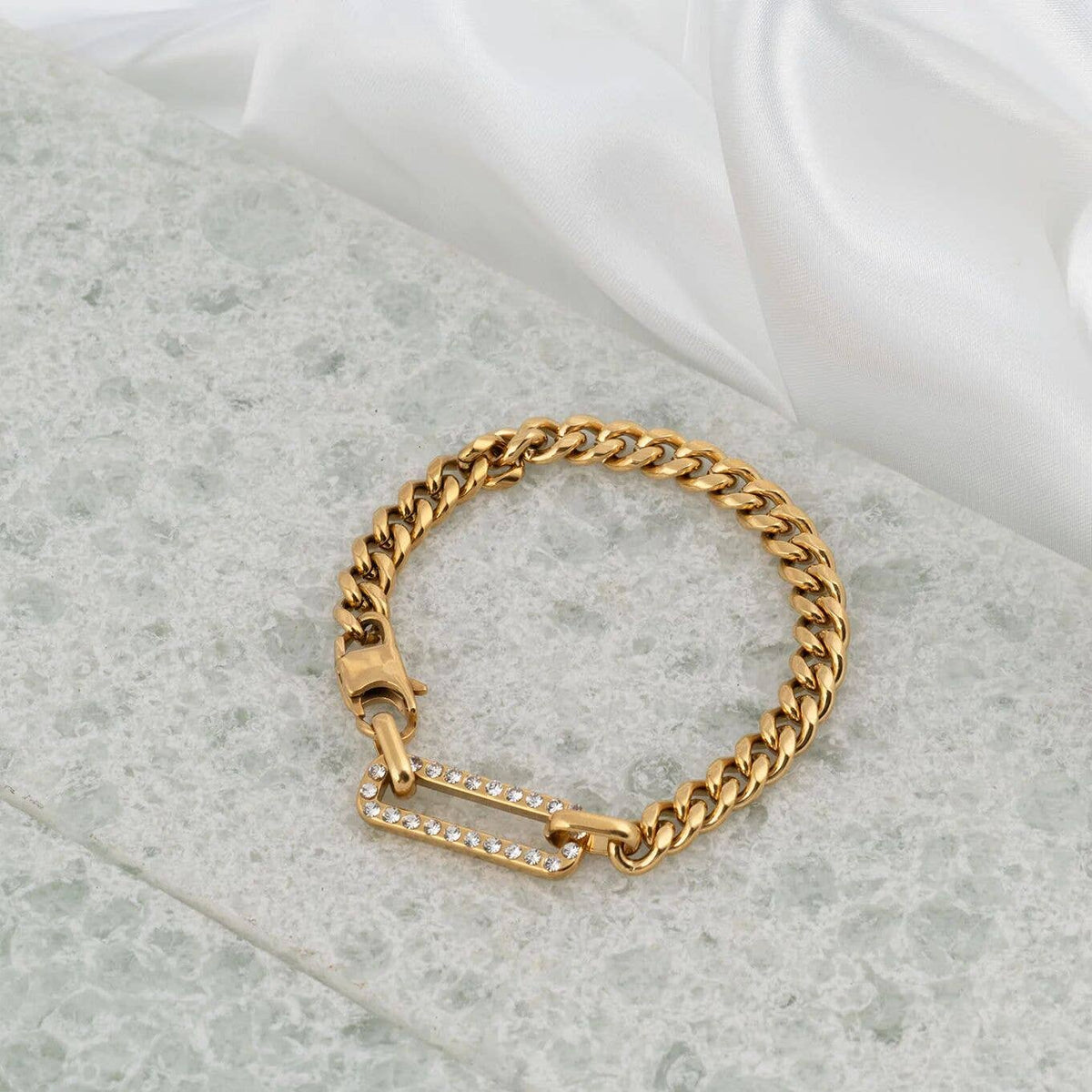 18K Gold PVD Stainless Steel Large Stone Carabiner Bracelet