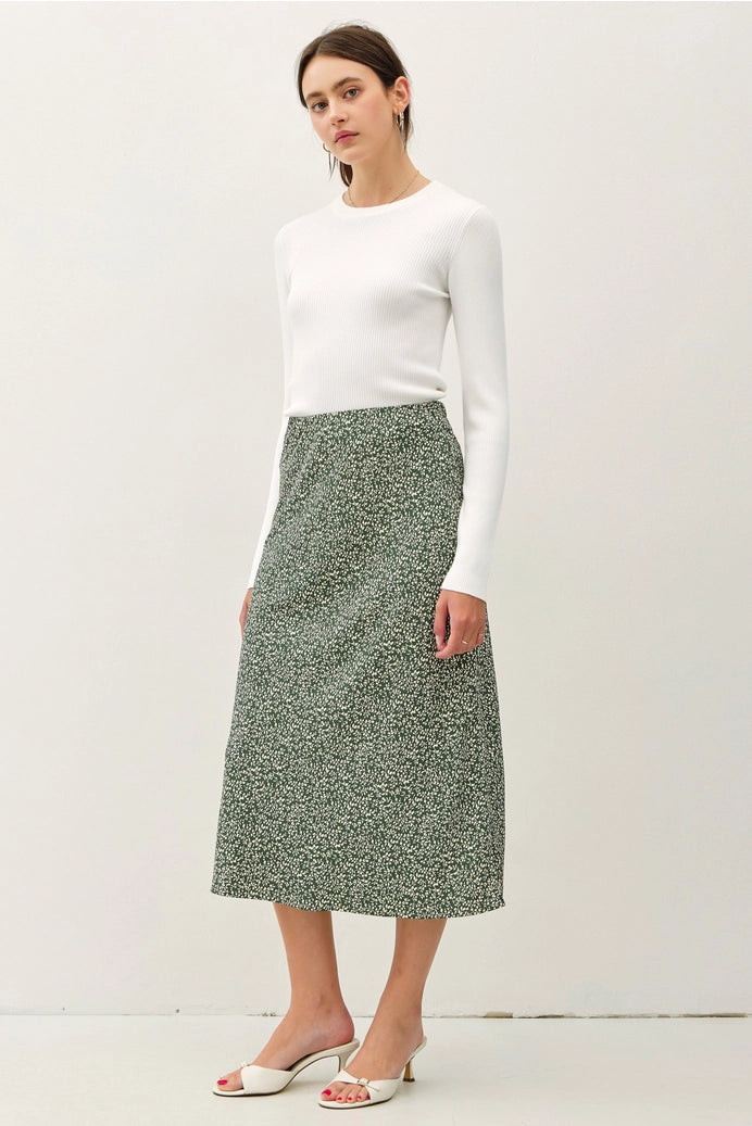 Ditsy Midi Skirt w/ Elastic Waistband