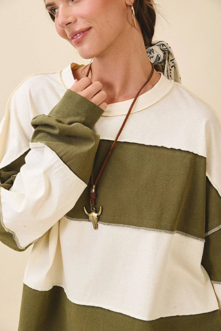 Contrast Panel Long Sleeve Slouchy Top