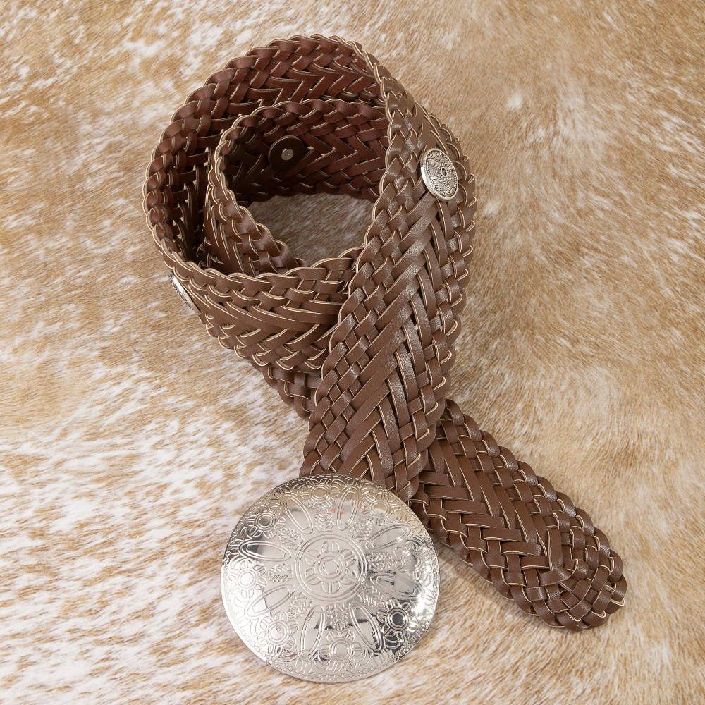 Braided Vegan Leather Round Concho Belt