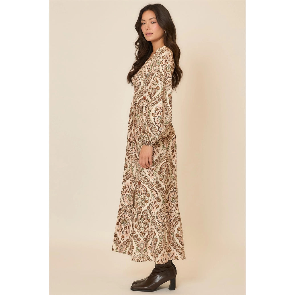 Floral Print V Neck Maxi Dress