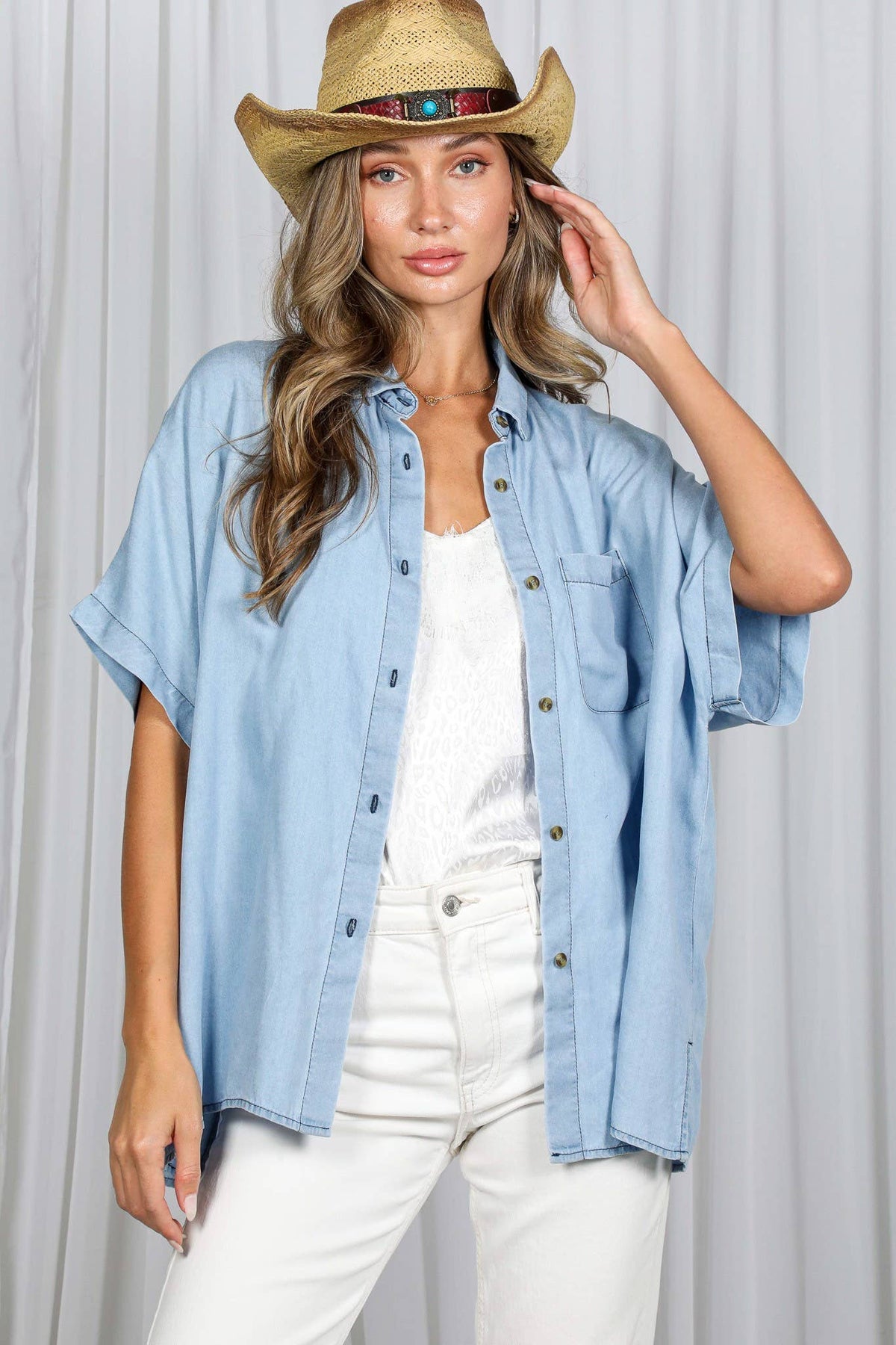 Chambray Short Sleeve Button Up
