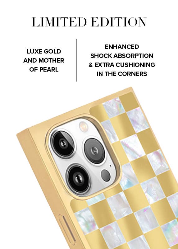 Gold Checkered Mother of Pearl MagSafe iPhone Case