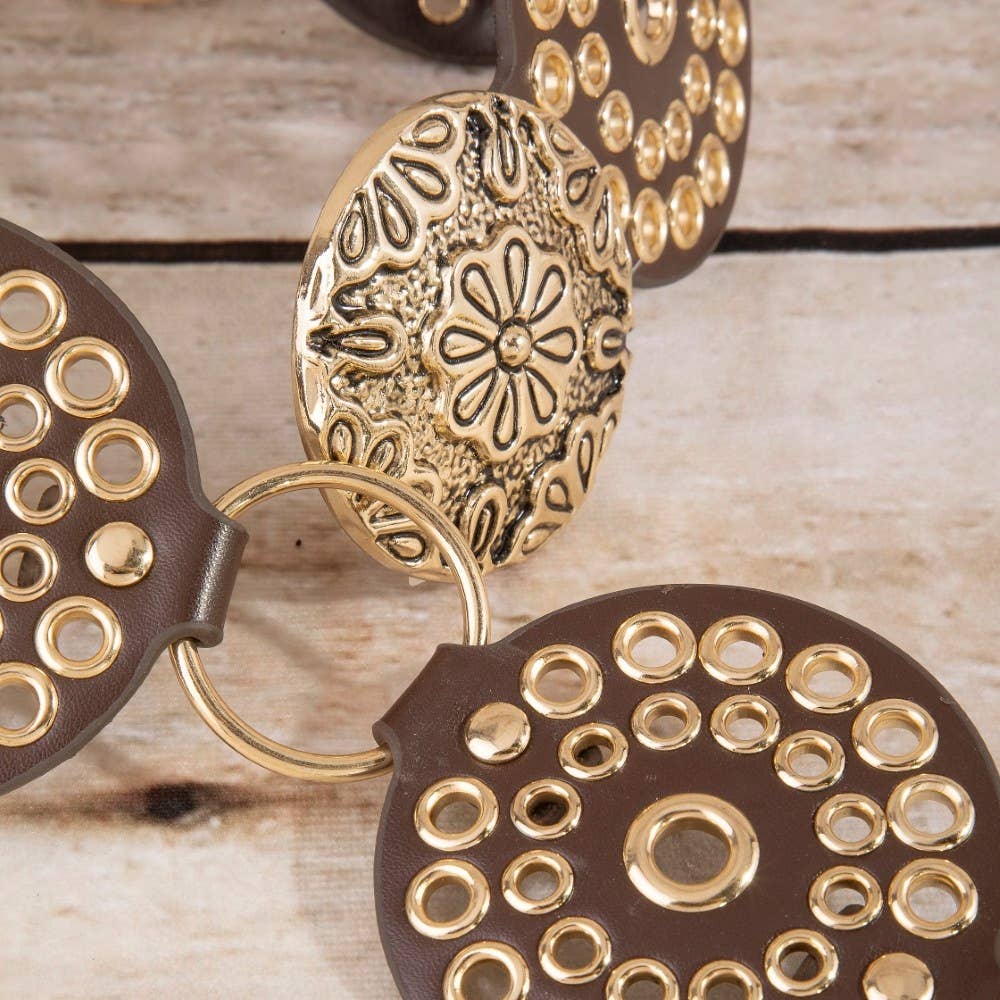Vegan Leather Studded Disc Floral Concho