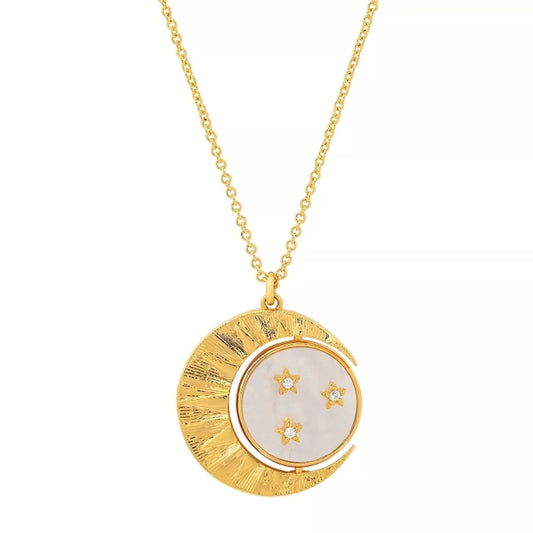 Moon - Lunar Phase- Medallion Necklace 14k Steel