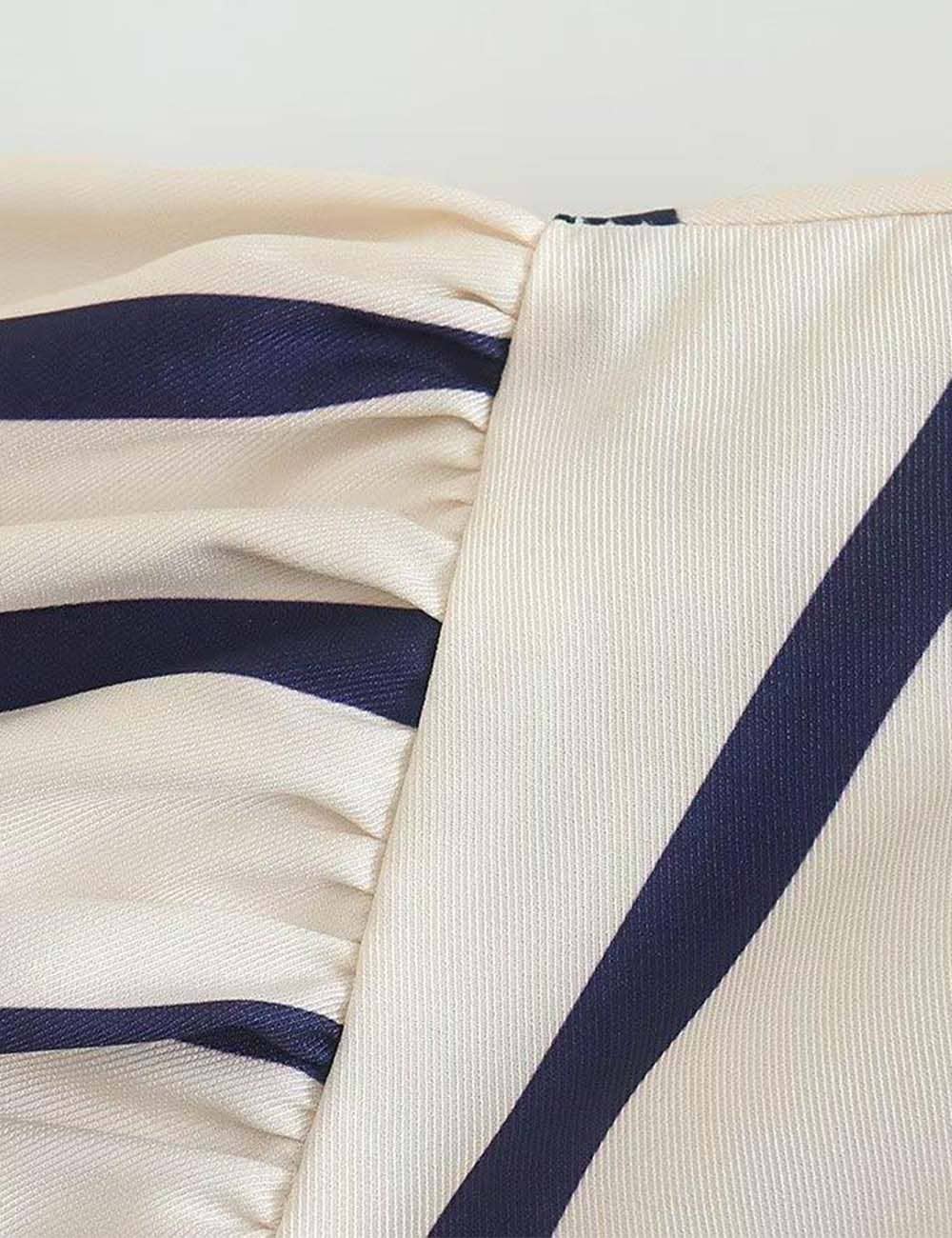 Ladies Striped Puff Sleeves Button Shirt
