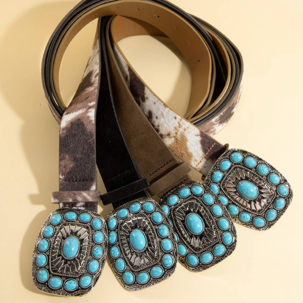 Turquoise Stone Western Concho Buckle Belt