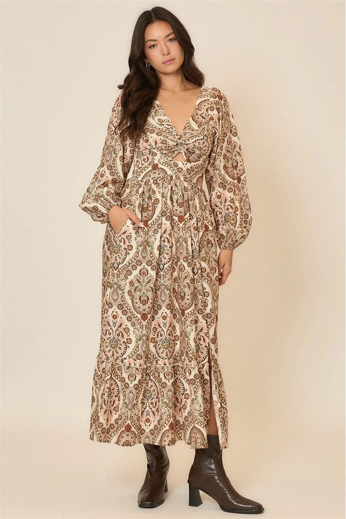 Floral Print V Neck Maxi Dress