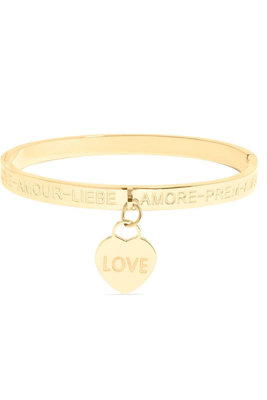 Love Languages Heart Charm Bangle 18K Gold PVD Stainless Steel