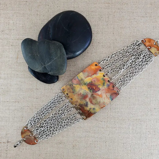 Multi Chain Flame Paint Copper Bracelet