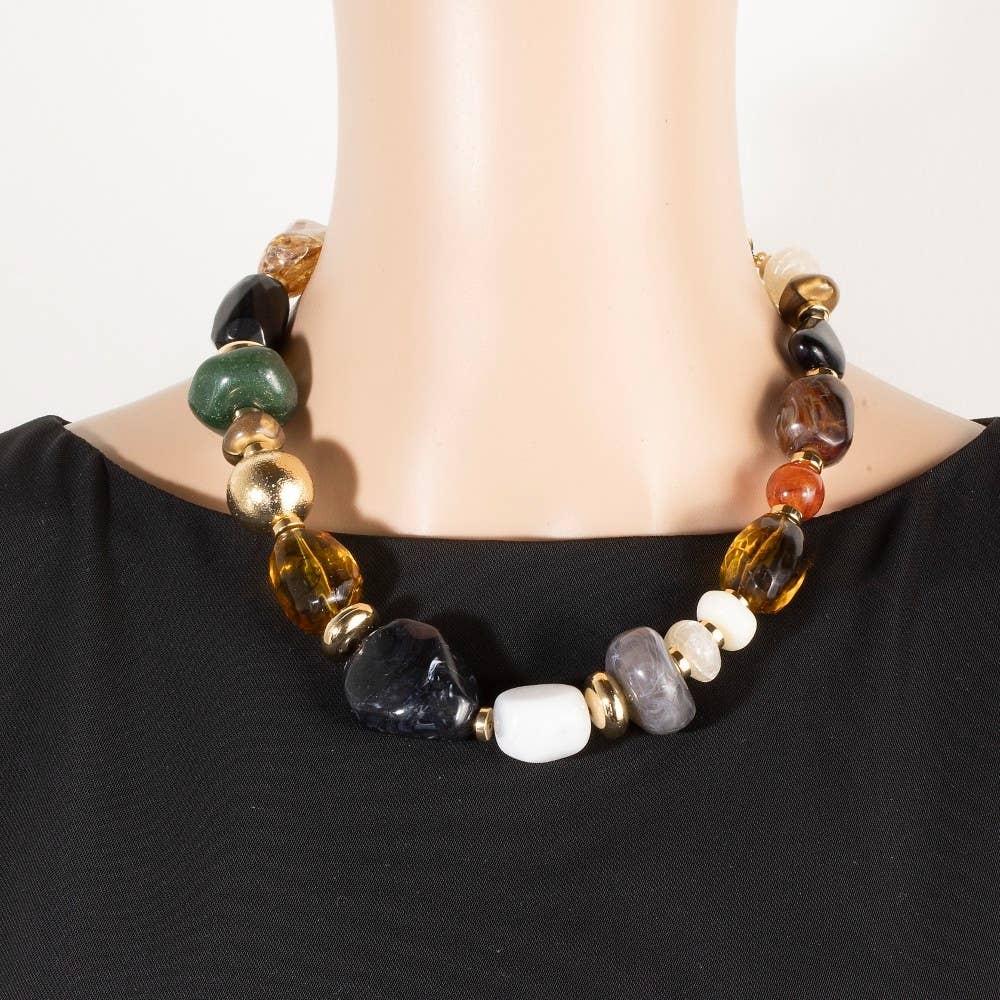 Mixed Chunky Marble Acrylic Beads Necklace