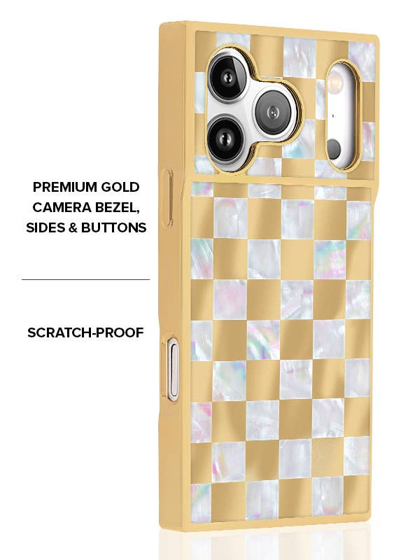 Gold Checkered Mother of Pearl MagSafe iPhone Case