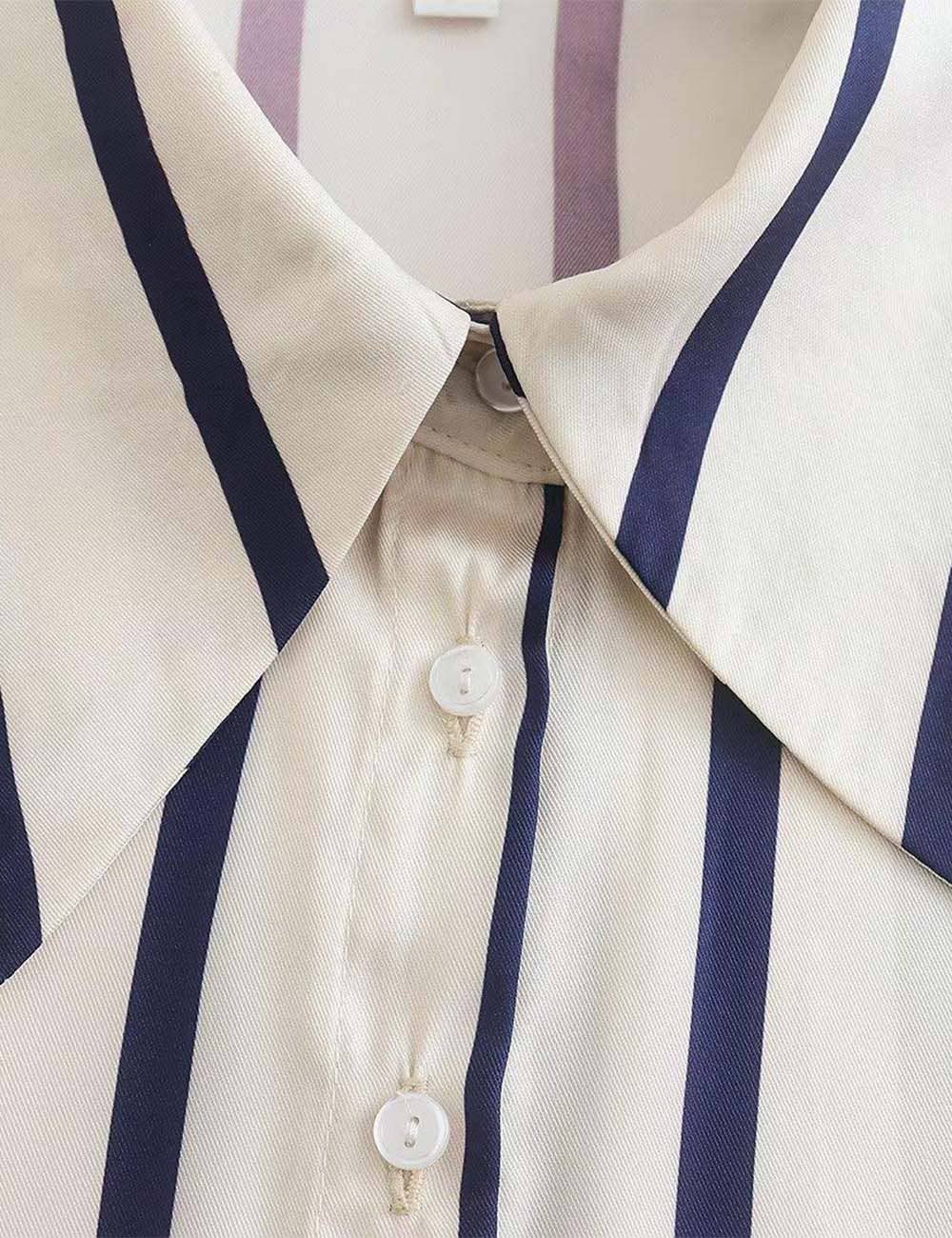 Ladies Striped Puff Sleeves Button Shirt