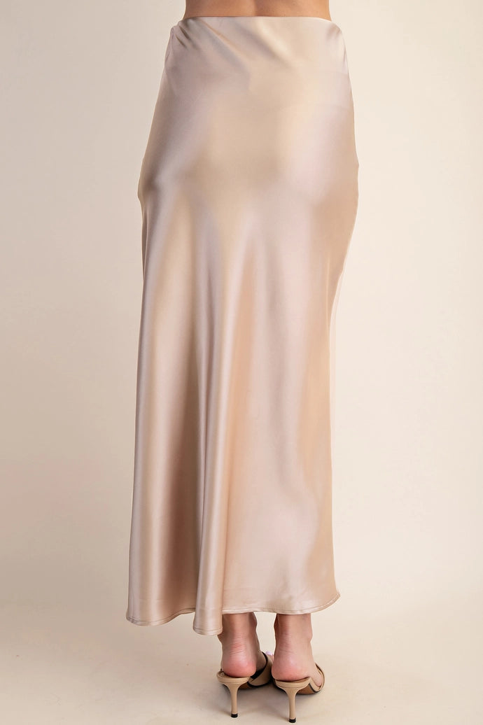 Elastic Band Midi Satin Skirt