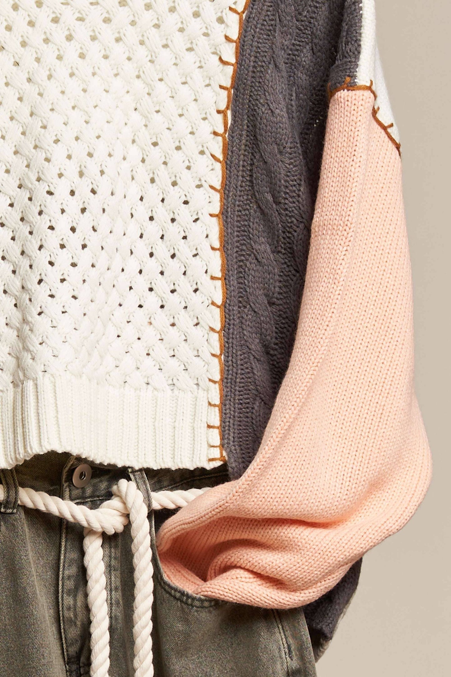 Multi Fabric Color Block Sweater