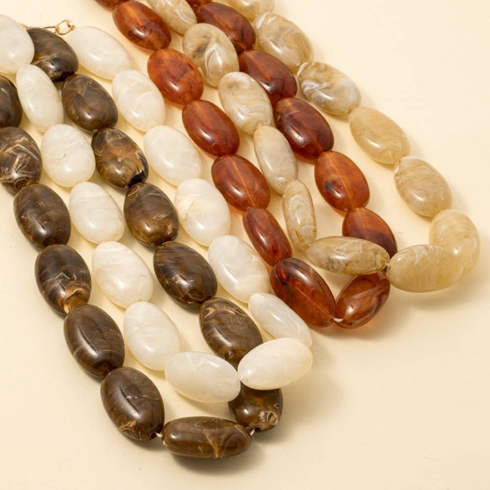 Large Oval Marble Resin Beads Necklace