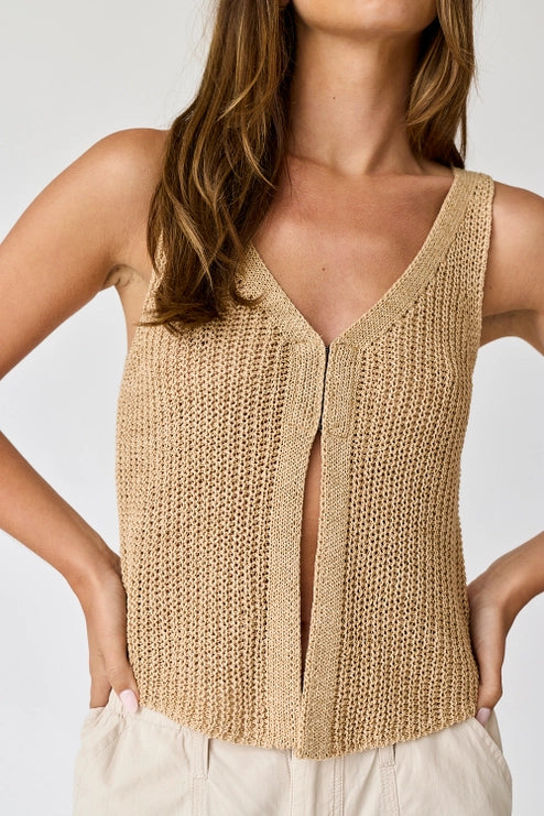 V-Neck Crop Length Ribbed Knit Vest