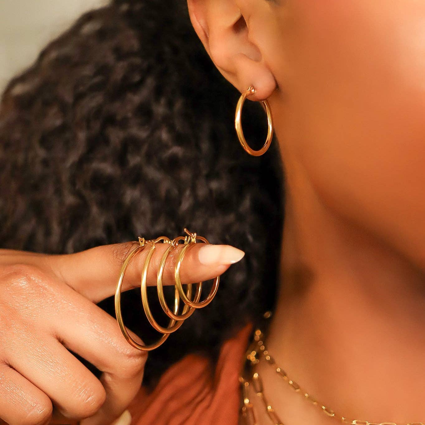 18K Gold PVD Stainless Steel Round Tube Hoop Earrings