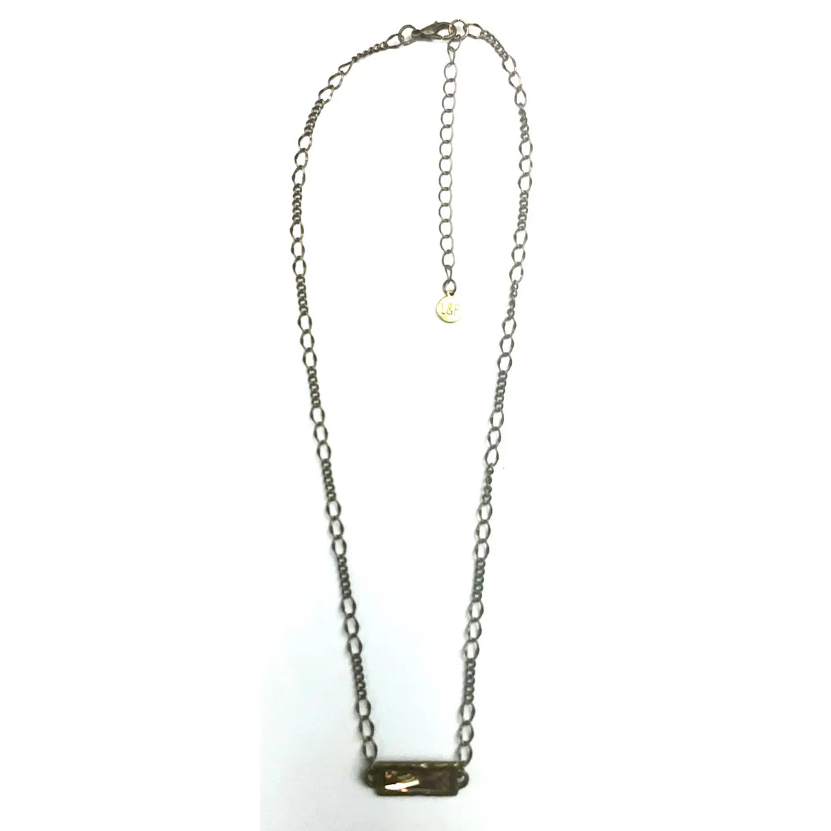 Short Thin Chain W/Rect.Framed Stone