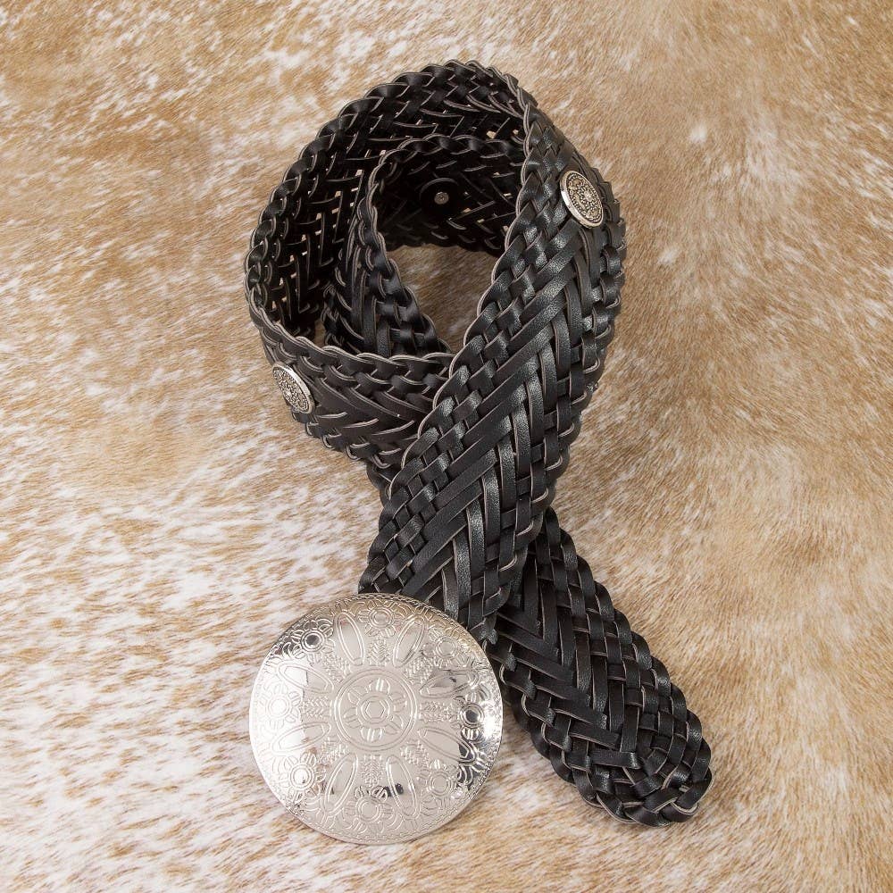 Braided Vegan Leather Round Concho Belt