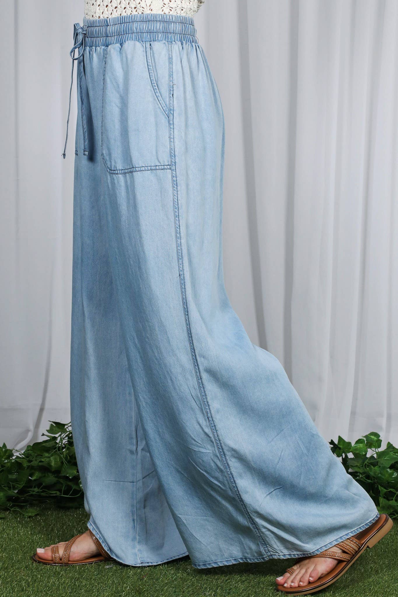 Wide Leg 100% Tencel Chambray Denim Pants