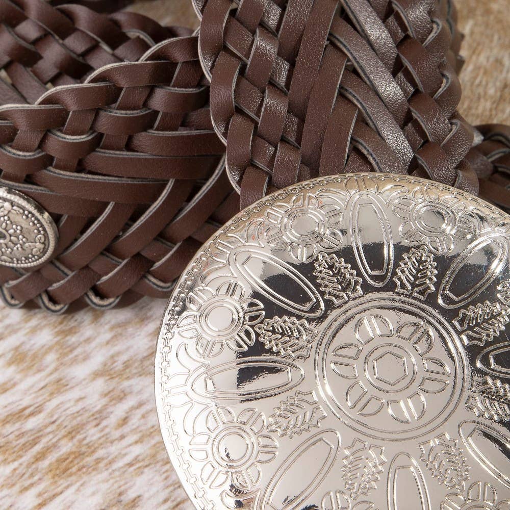 Braided Vegan Leather Round Concho Belt