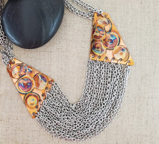 Flame Paint Copper Bib Necklace
