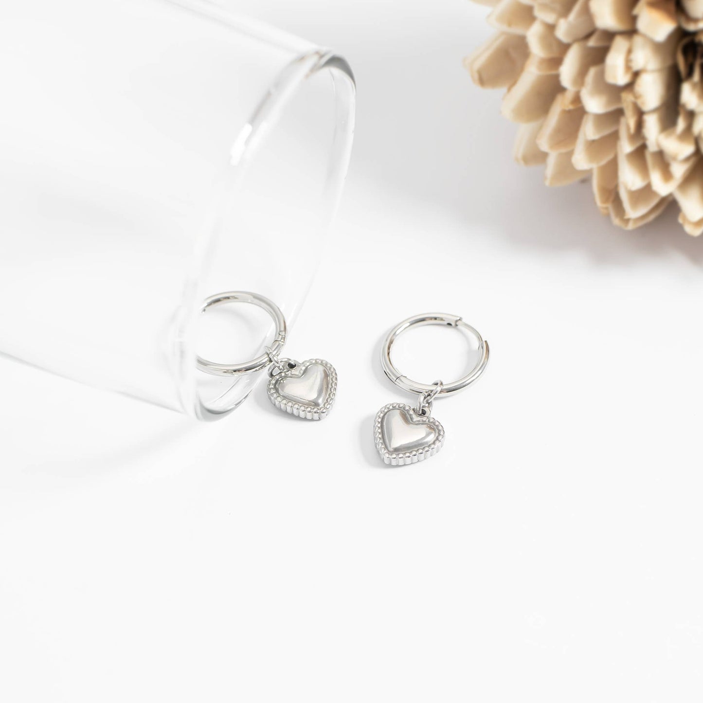 Heart Pendant Hoop Earrings 18K Gold PVD Stainless Steel