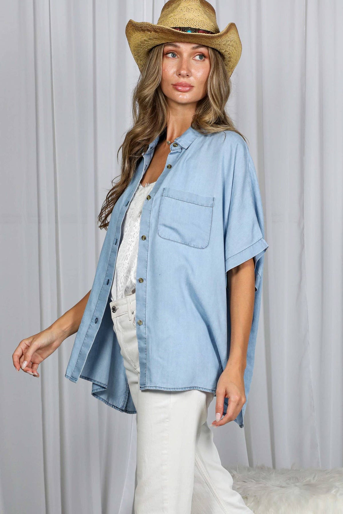 Chambray Short Sleeve Button Up