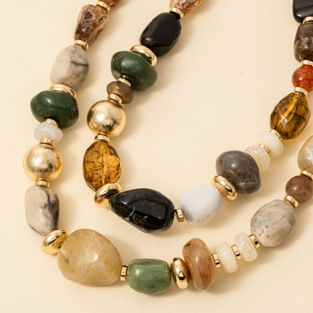 Mixed Chunky Marble Acrylic Beads Necklace