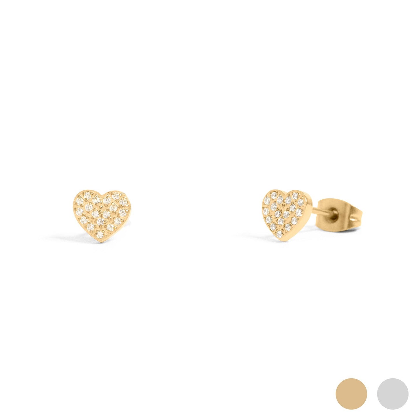 Pave Stone Heart Stud Earrings 18K Gold PVD Stainless Steel