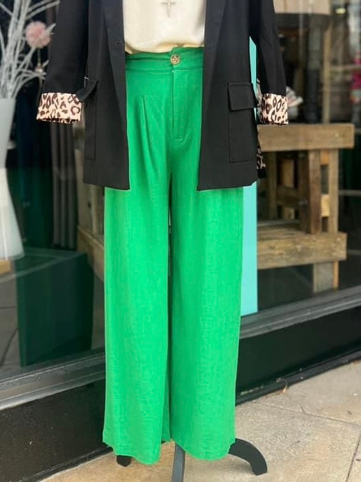 Green Pleated Linen Pant PLUS