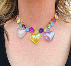Jewel Candy Rainbow Purple Hearts Necklace